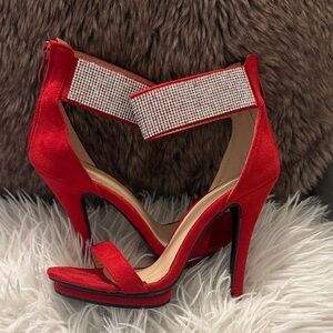 Elegant Red High Heels with Sparkling Strap